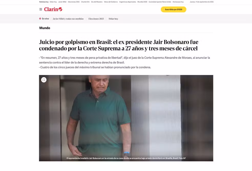 'Brasil teve sucesso onde EUA falharam', diz New York Times sobre condenação de Bolsonaro 10 clarin